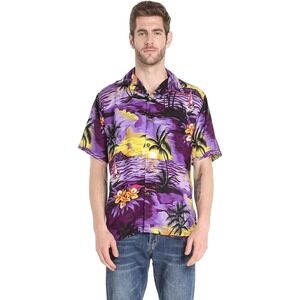 XX-LARGE Hawaii Hangover Men's Hawaiian Aloha Shirt Sunset Purple
